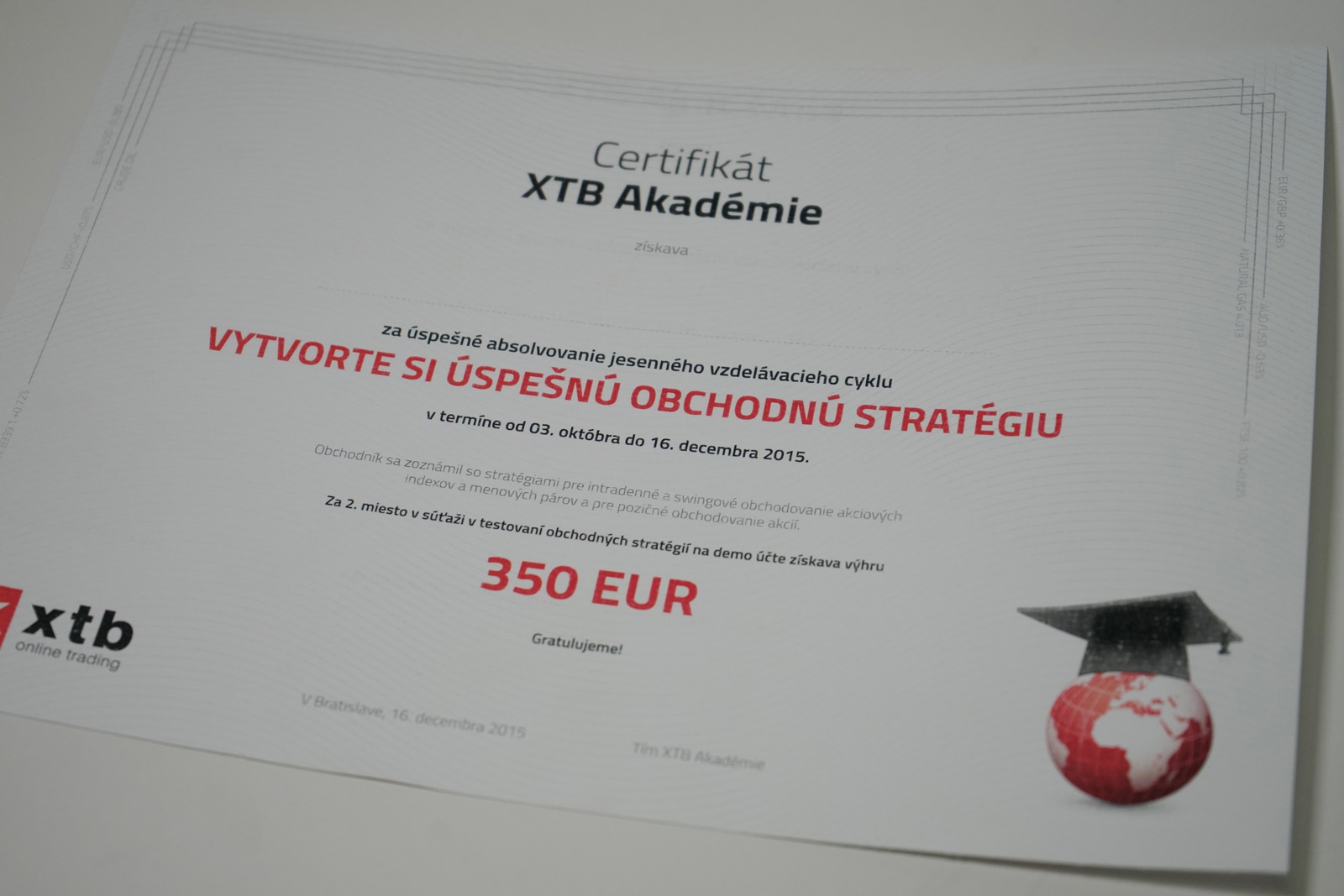 Certifikát formát A4, speciální papír vhodný do laserové tiskárny